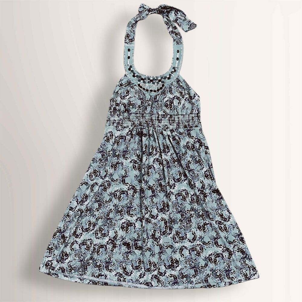Candie’s Y2K Beaded Halter Blue Midi Dress size Large